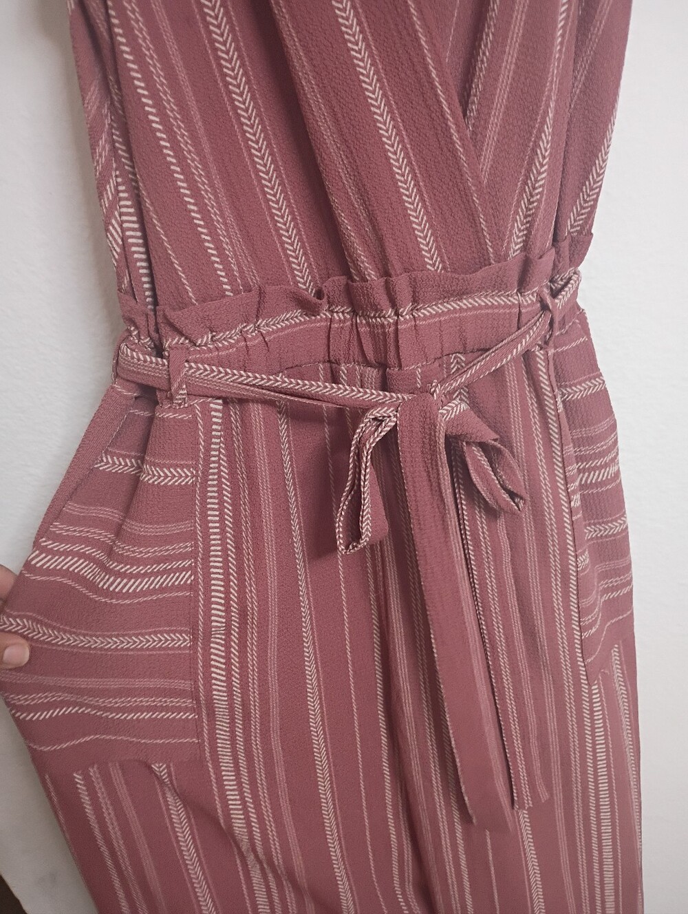 Monteau Dusty Rose Striped Midi Wrap Dress